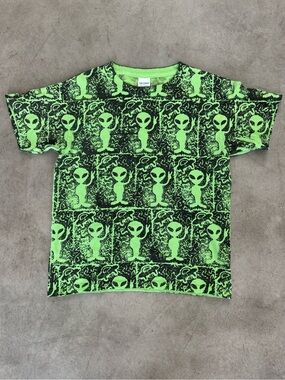 Custom-printed Neon Green Alien Graphic Tee